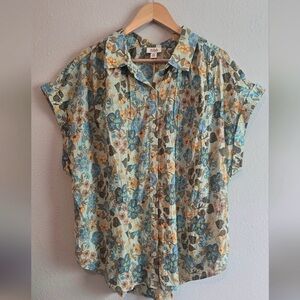 a.n.a Blue and Brown Floral Button-Down Shirt